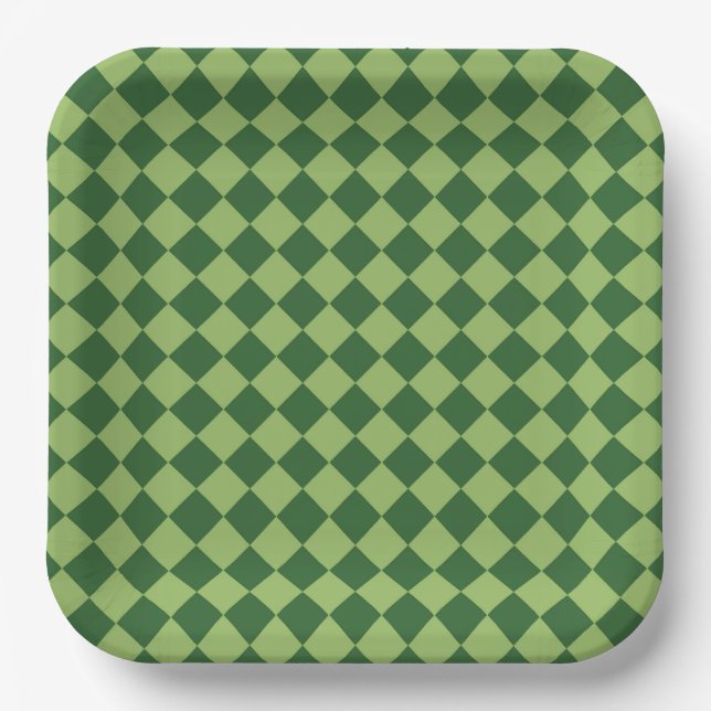 Green Schachbrett Diamond Pattern Pappteller (Vorderseite)