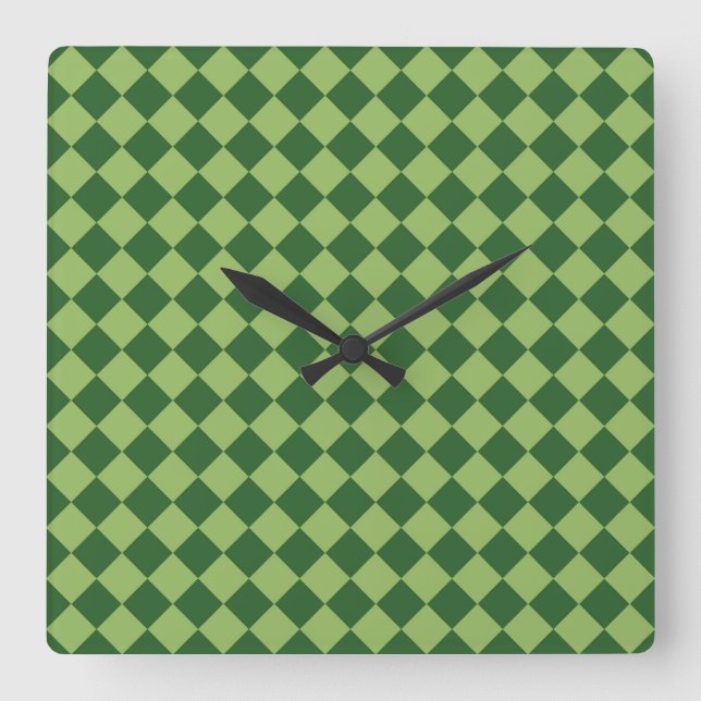 Green Schachbrett Diamond Pattern Quadratische Wanduhr (Vorderseite)