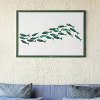 Green School of Fish Watercolor