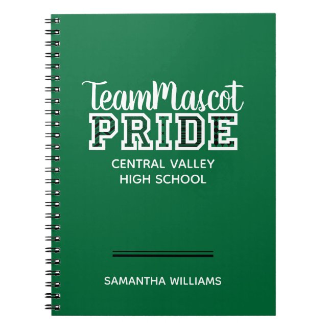 Green School Pride Mascot Name Notebook Notizblock (Vorderseite)
