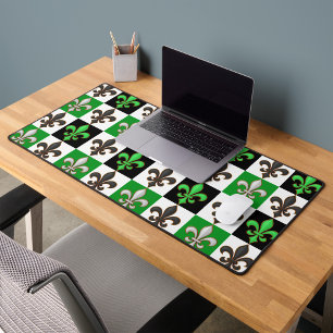 Green Schwarz-weiß Checkered Fleur-de-lis-Design Schreibtischunterlage