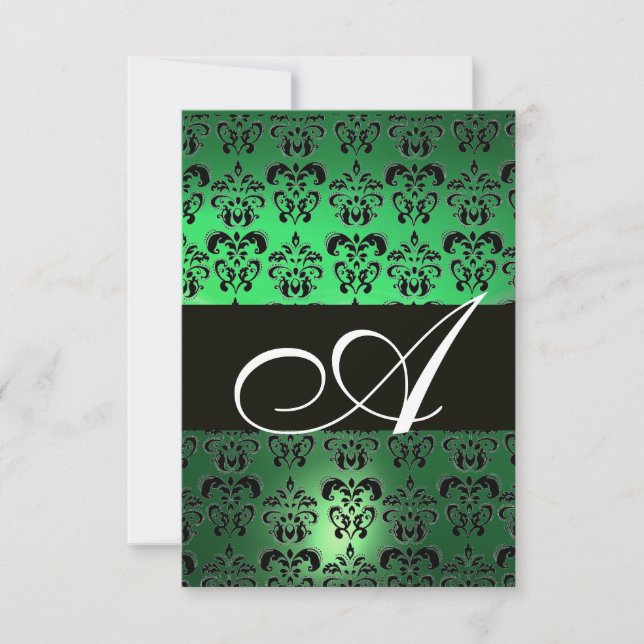 GREEN SCHWARZ-WEISS DAMASK MONOGRAMM EINLADUNG (Vorderseite)