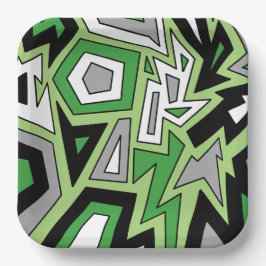 Green Schwarz-weiß Gray Aro Geometric Abstrakt Pappteller