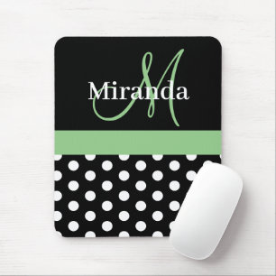 Green Schwarz-weiß Polka Dot Monogram Mousepad