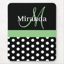 Green Schwarz-weiß Polka Dot Monogram Mousepad