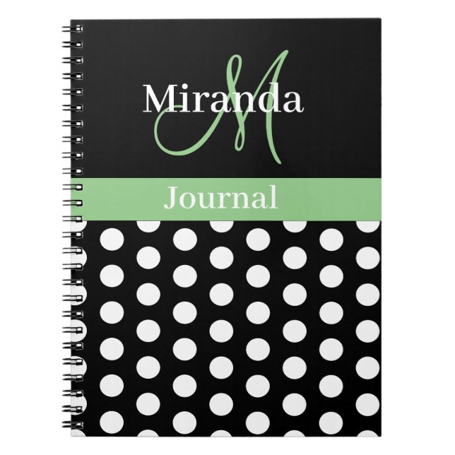 Green Schwarz-weiß Polka Dot Monogram Notizblock (Vorderseite)
