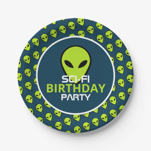Green Sci-fi-Alien, Geburtstag Pappteller (Vorderseite)