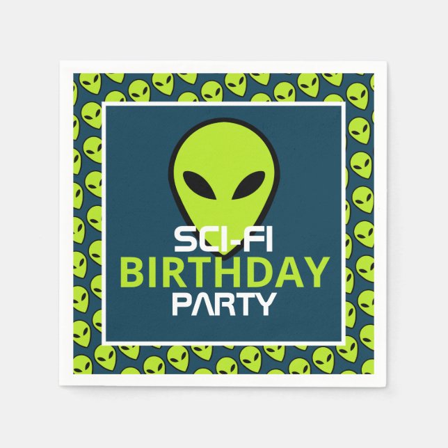 Green Sci-fi-Alien, Geburtstag Serviette (Vorderseite)