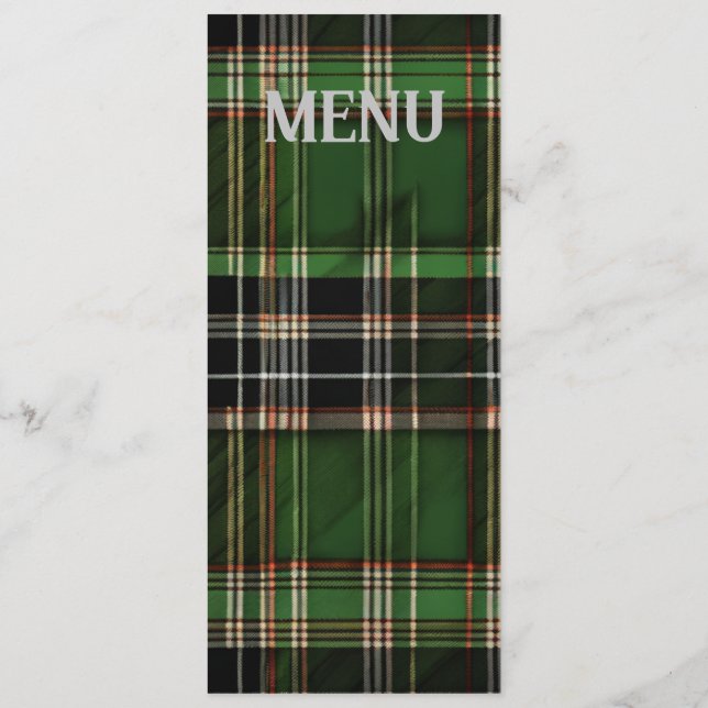 Green Scottish Tartan Wedding Menu Menükarte (Rückseite)