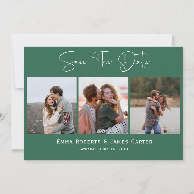 Green Script 3-Foto-Save the Date-Karte Save The Date (Vorderseite)