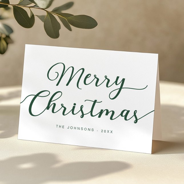 Green Script Frohe Weihnachten geklappte Weihnacht (Green Script Christmas Card)
