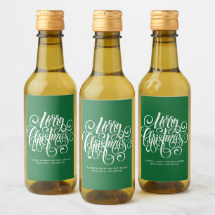 Green Script "Merry Christmas" Personalisiert Weinetikett