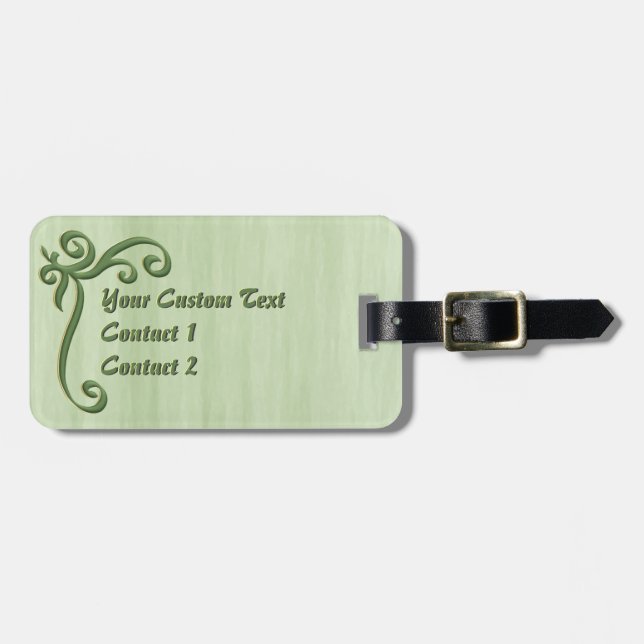 Green Scroll mit eigenem Text mit Goldakzent Gepäckanhänger (Vorderseite horizontal)