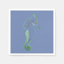 Green Sea Horse Vector Art Cocktail Napkin Serviette