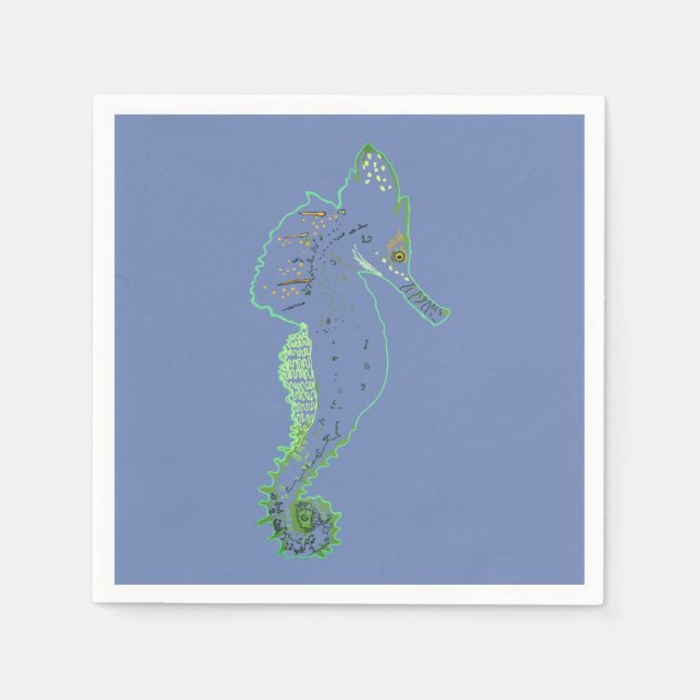 Green Sea Horse Vector Art Cocktail Napkin Serviette (Vorderseite)