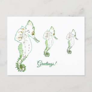 Green Sea HorseGreetings Postcard Feiertagspostkarte