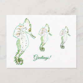 Green Sea HorseGreetings Postcard Feiertagspostkarte
