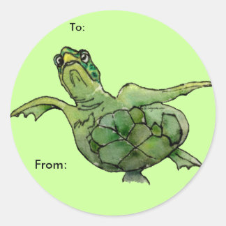 Green Sea Turtle Cartoon Personalisiert Labels Runder Aufkleber