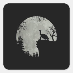 Green Sea Turtle Ocean Turtle Howling Est Moon Quadratischer Aufkleber