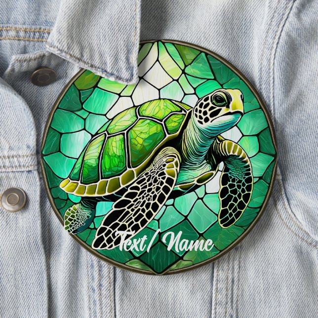 Green Sea Turtle Stain Glass Design Button (Beispiel)