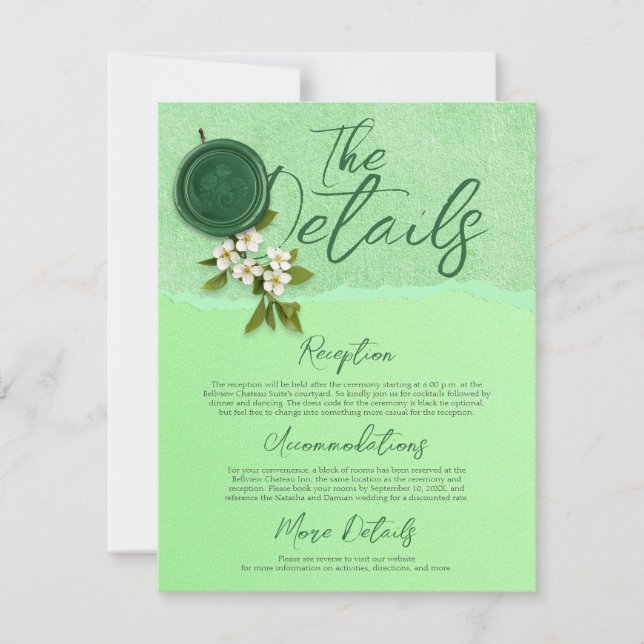 Green Seal Wedding Details Card Einladung (Vorderseite)