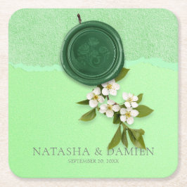 Green Seal Wedding Paper Coaster Rechteckiger Pappuntersetzer