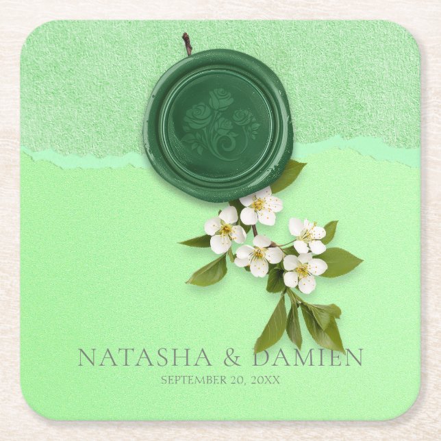 Green Seal Wedding Paper Coaster Rechteckiger Pappuntersetzer (Vorderseite)