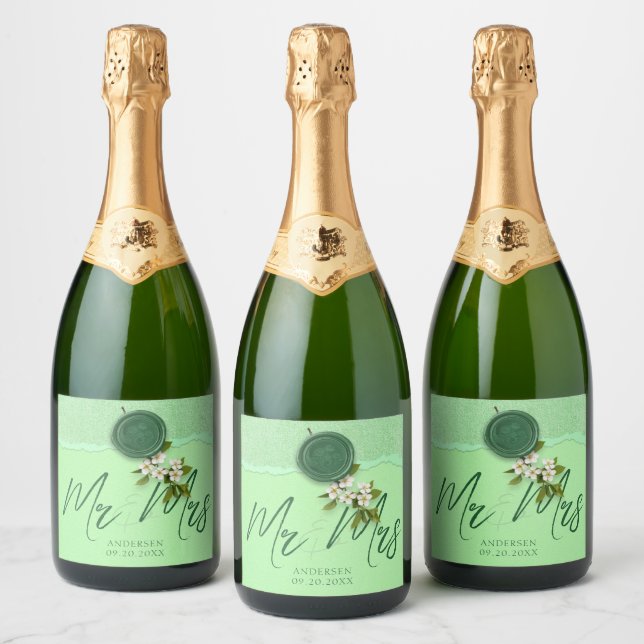 Green Seal Wedding Wine Label Sparkling Wine Labe (Flaschen)