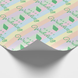 Green Seashells Happy Wedding Text Rainbow Stripin Geschenkpapier