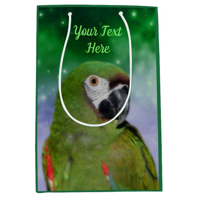 Green Severe Macaw Parrot Personalisiert Mittlere Geschenktüte (Vorderseite)
