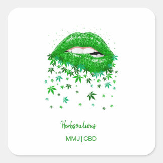 Green Sexy MMJ Lips Quadratischer Aufkleber