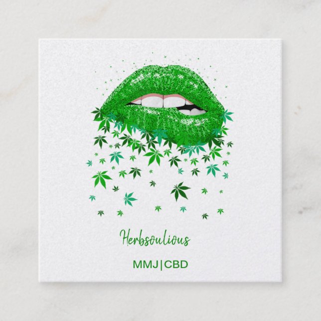 Green Sexy MMJ Lips Square Business Card Quadratische Visitenkarte (Vorderseite)
