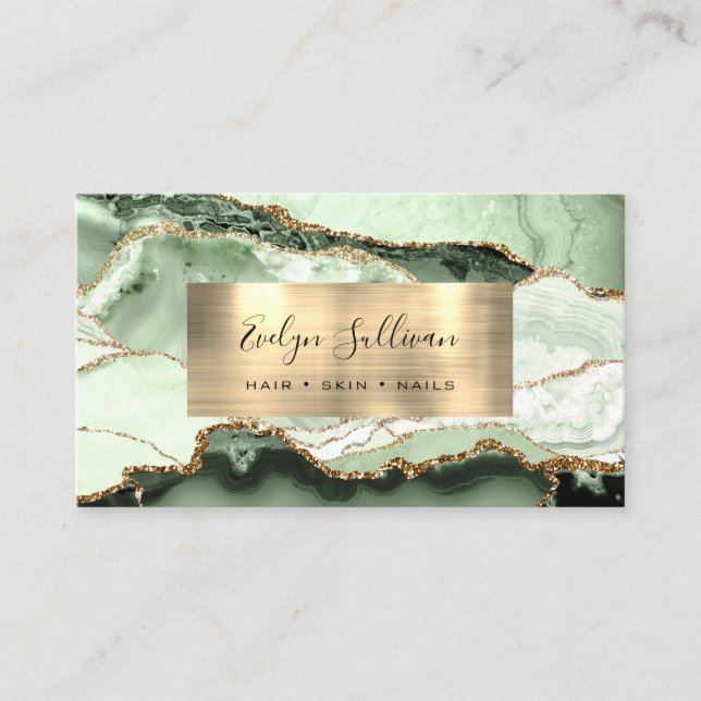 Green Shades und Gold Agate Business Card Visitenkarte (Vorderseite)