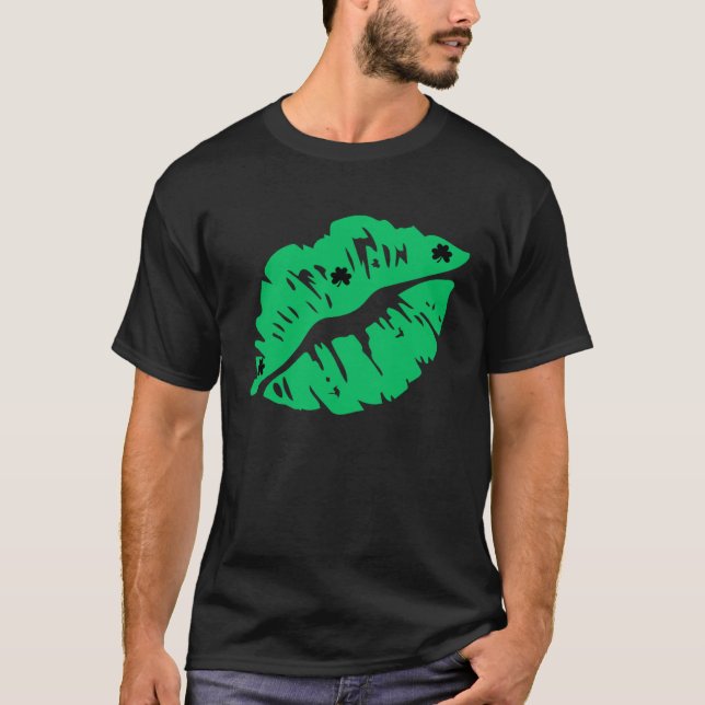 Green Shamrock Lips Kiss St Patricks Day Irish Wom T-Shirt (Vorderseite)