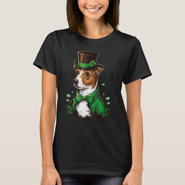 Green shamrock on St Patricks Day Jack Russell Ter T-Shirt (Vorderseite)
