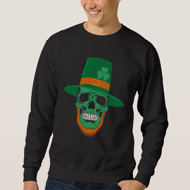 Green Shamrock Skull Irish Flag Ireland St Patrick Sweatshirt (Vorderseite)