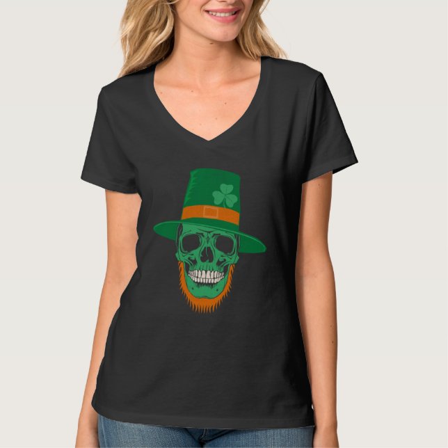 Green Shamrock Skull Irish Flag Ireland St Patrick T-Shirt (Vorderseite)