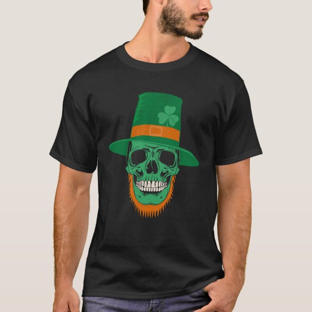 Green Shamrock Skull Irish Flag Ireland St Patrick T-Shirt (Vorderseite)