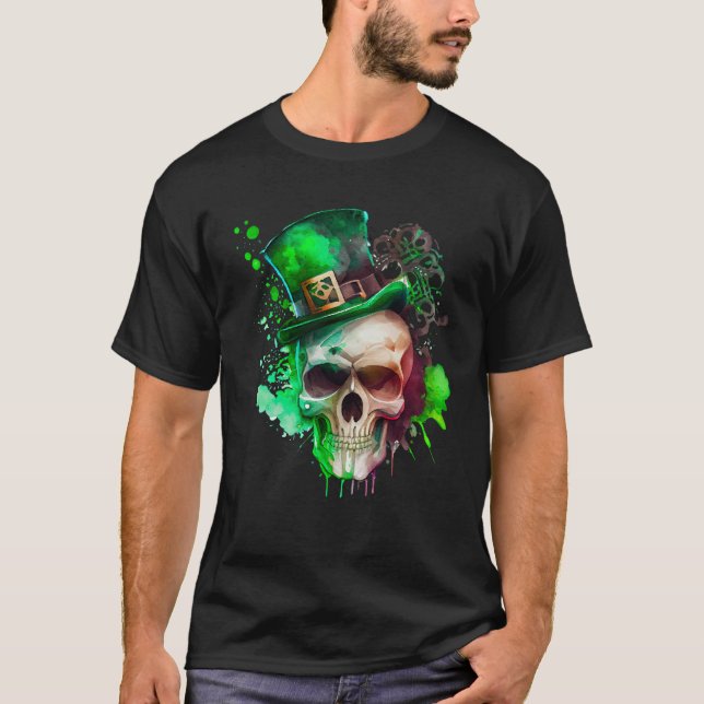 Green Shamrock Skull Irish Ireland St Patricks Day T-Shirt (Vorderseite)
