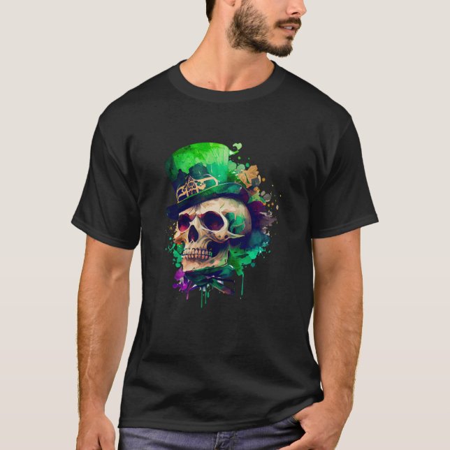 Green Shamrock Skull Irish Ireland St Patricks Day T-Shirt (Vorderseite)