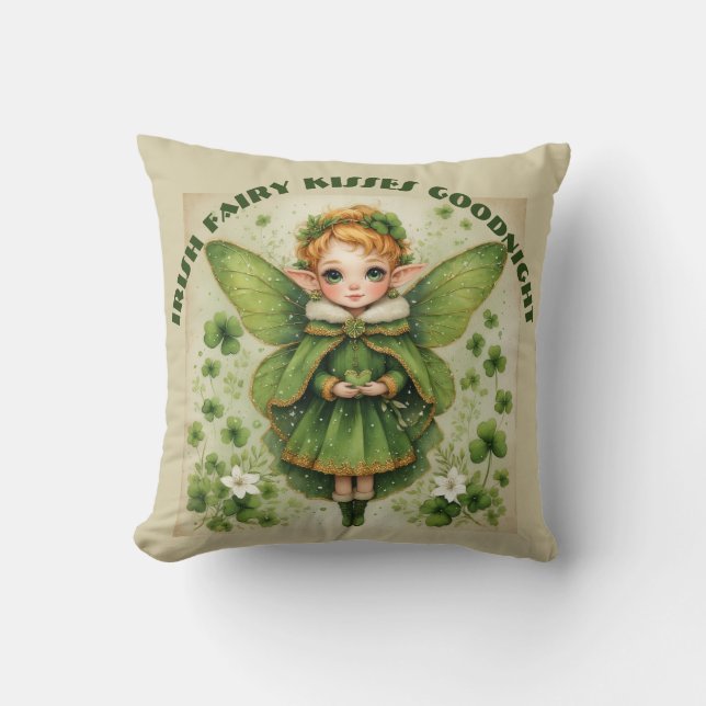 Green Shamrocks Irish Fairy Kisses Goodnight Baby Kissen (Vorderseite)