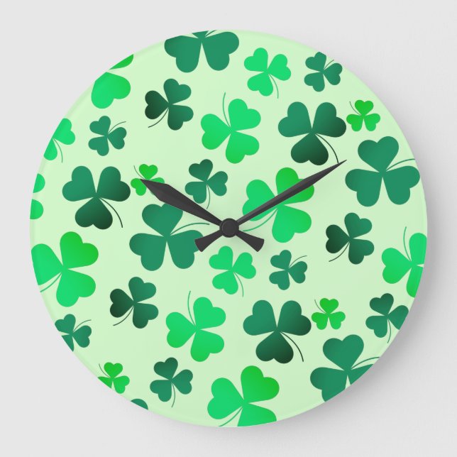 Green Shamrok Clover Pattern Große Wanduhr (Vorderseite)