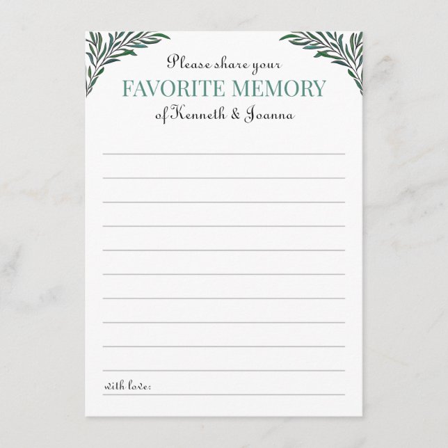 Green Share Lieblings-Memory-Anniversary-Spiel Begleitkarte (Vorderseite)