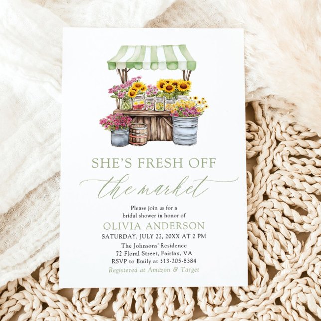 Green She's Fresh Off the Market Brautparty Einladung (Green She’s Fresh Off The Market Bridal Shower Invitation)