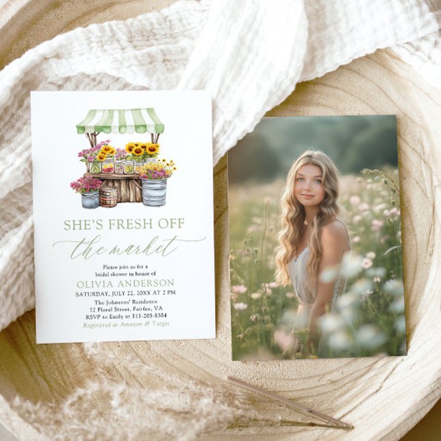 Green She's Fresh Off the Market Brautparty Einladung (Green She’s Fresh Off The Market Bridal Shower Invitation)