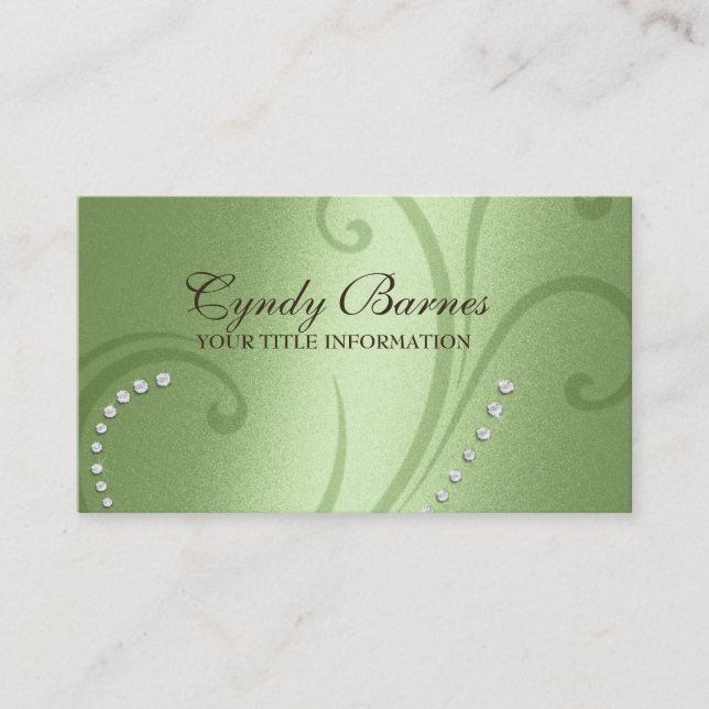 Green Shimmer und Crystals Business Card Visitenkarte (Vorderseite)