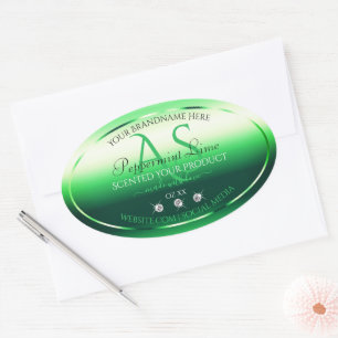 Green Shimmery Product Labels Rhinestones Monogram Ovaler Aufkleber