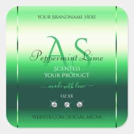 Green Shimmery Product Labels Rhinestones Monogram Quadratischer Aufkleber