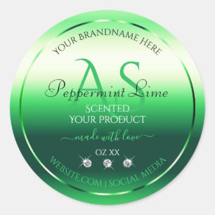Green Shimmery Product Labels Rhinestones Monogram Runder Aufkleber