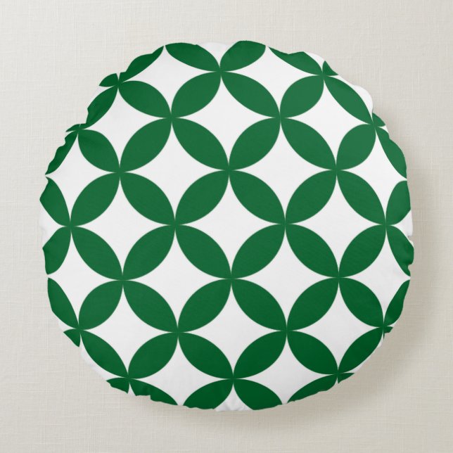 Green Shippo Round Pillow - Japanisch Traditionell Rundes Kissen (Vorderseite)